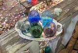 (5) Vintage Colored eched mini Glasses!