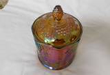 Marigold Carnival Glass Jar & Lid Pretty