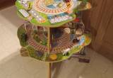 Round wood 2 story train table & trains