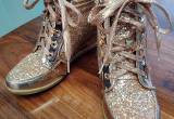 Rose Gold Glitter Wedge Lace Up Size 7.5